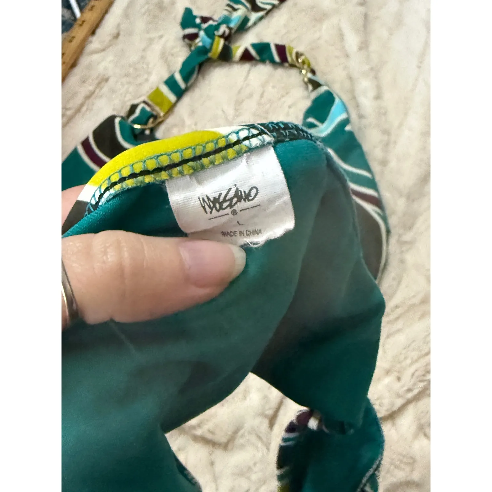 Mossimo Women Teal Abstract Print Halter Triangle Bikini Swimsuit Set 3 Size M - Image 7