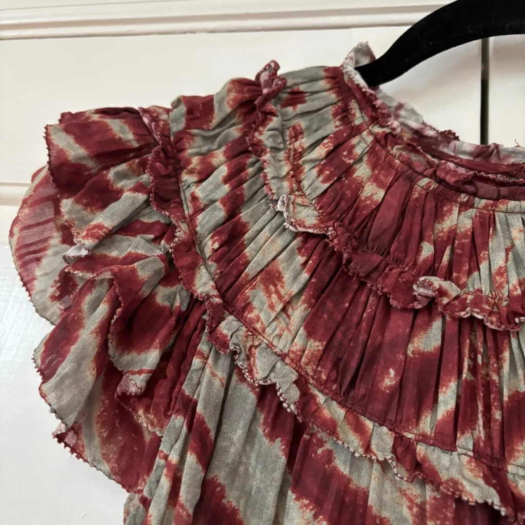 Ulla Johnson Laila Top Canyon Blouse Ruffle Short Sleeve Canyon Tie Dye Size 12 - Image 7