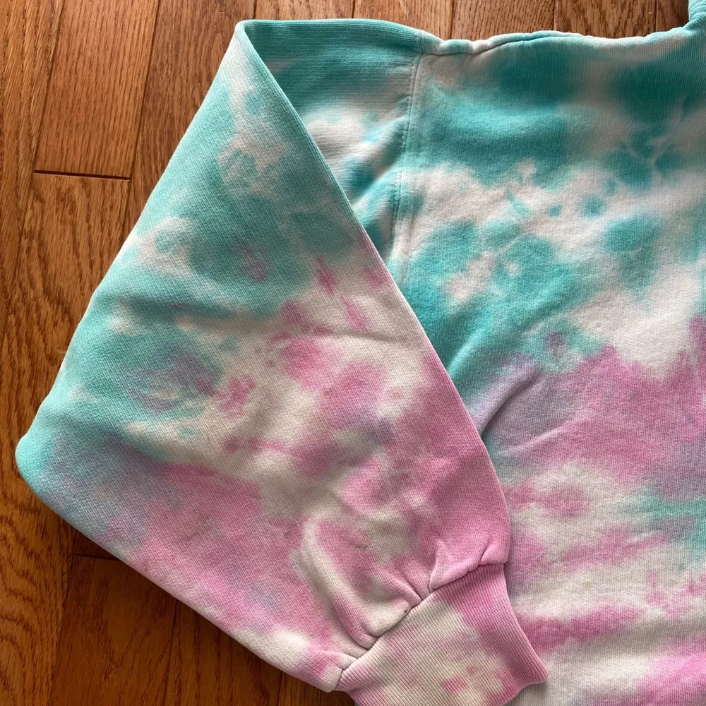 Vintage turquoise blue green white and cotton candy pink tie dye hoodie - Image 9