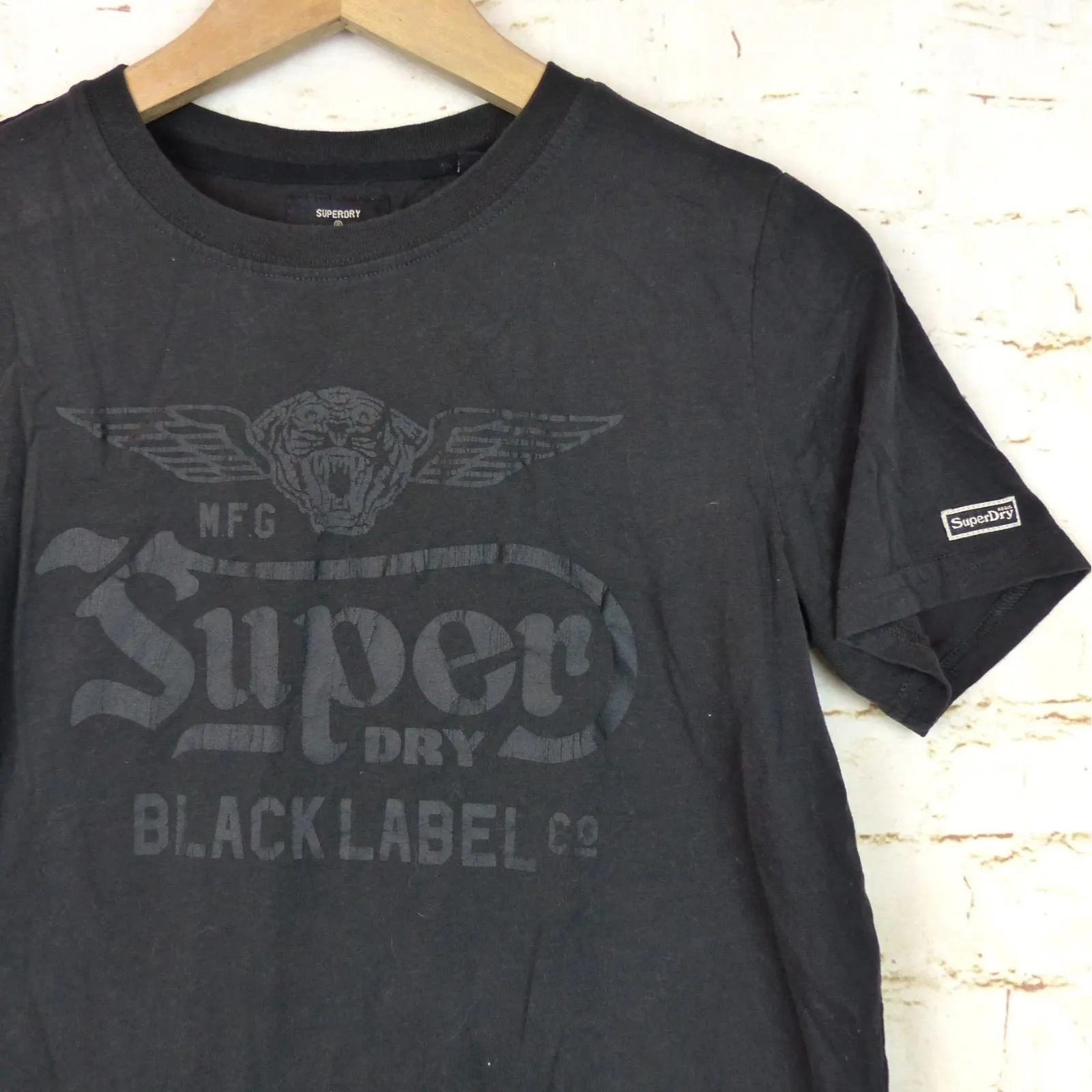 Superdry Black Label T-Shirt Women US 6 Black Out Graphic Logo Short Sleeve Moto - Image 6