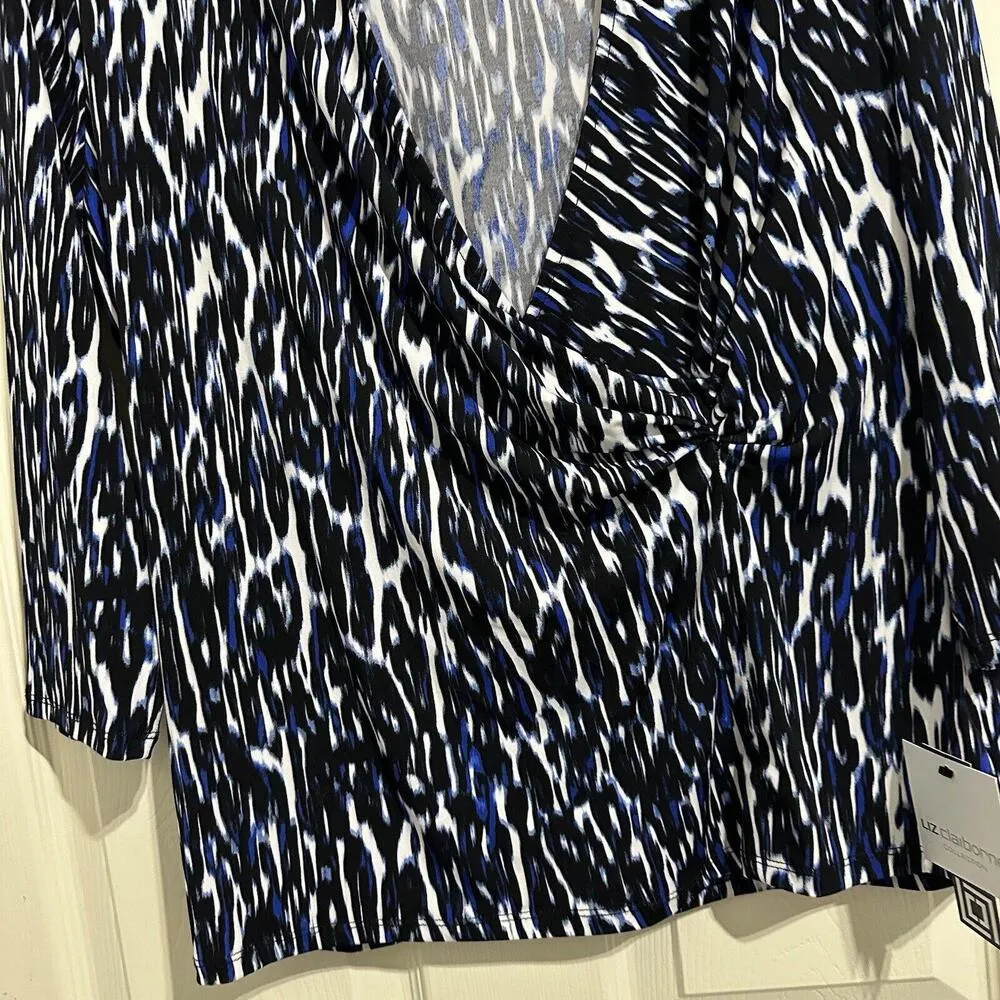 Liz Claiborne Blue Patterned Blouse Shirt Top 3/4 Sleeve Sz XL Extra Large NWT - Image 2