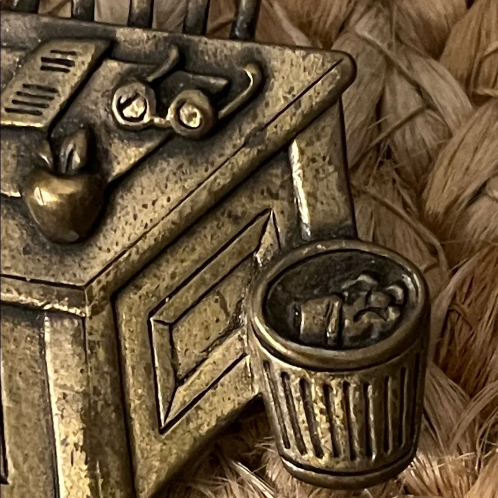 Vintage JJ Bronze Desk Brooch Brown - Image 2