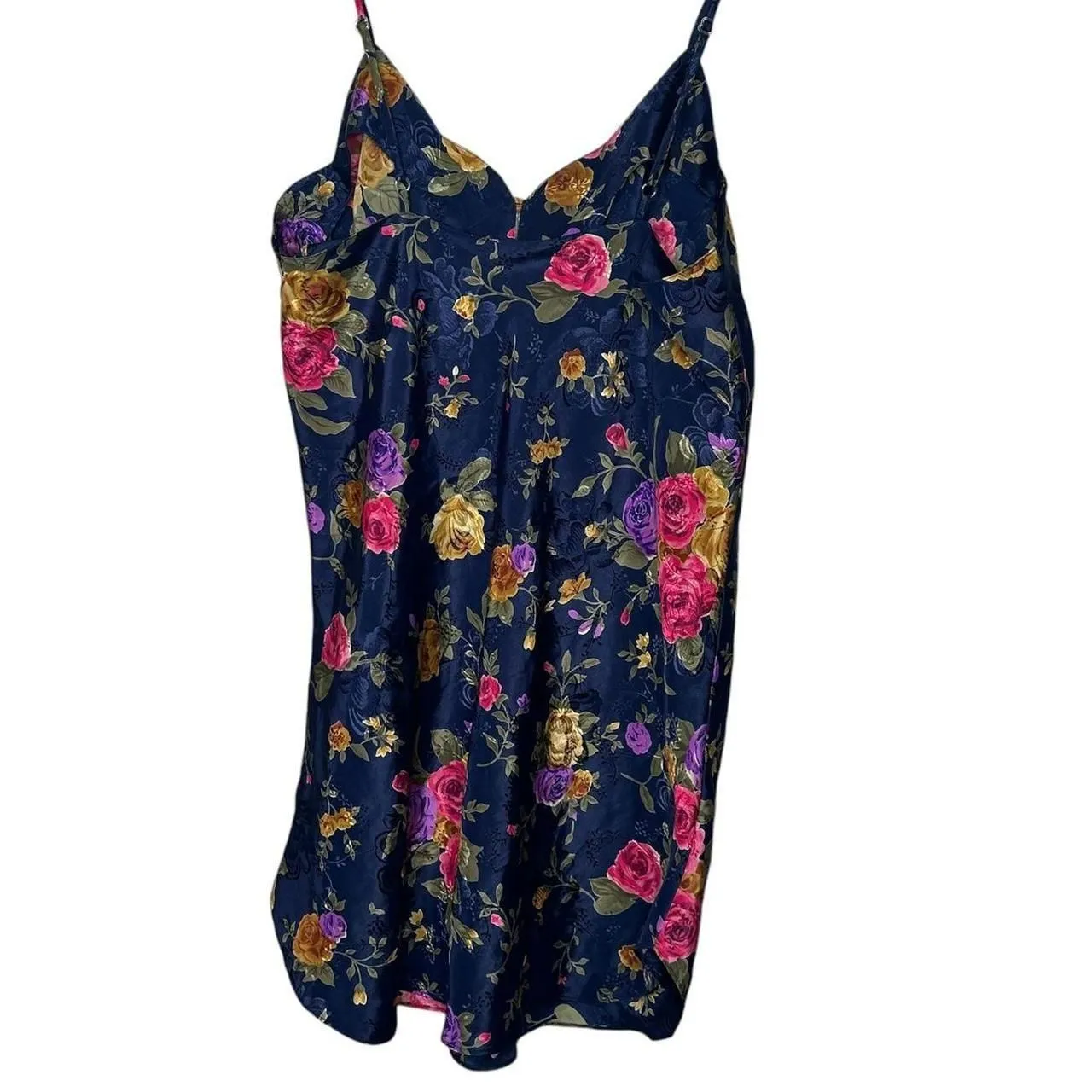 Vintage 90s 1990s Navy blue floral print slip dress V neckline - Image 2