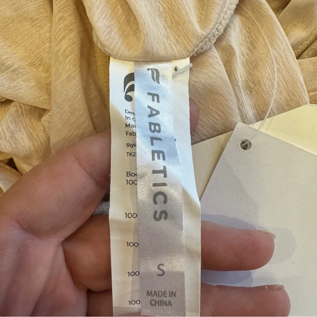 Fabletics Ryan Tie Up Crop Tank Womens Small Semi Sheer Slub Knit Beige NEW - Image 5