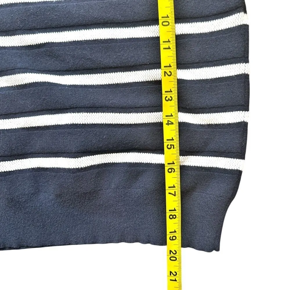 Free Assembly Womans Sweater Navy/White Stripe M Button Shoulder Boat Neck Blue Size M - Image 7