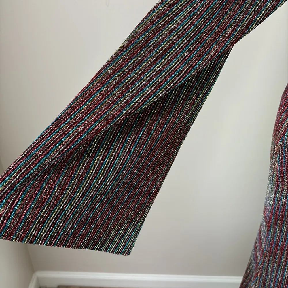 Dee Elly Metallic Stripe Cutout Back Long Bell Sleeve Maxi Dress Multicolor M - Image 5