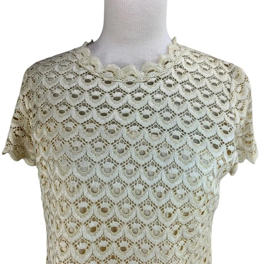 VINTAGE 1960s Indorables of California | S | Ivory Lace Scallop Mini Shift Dress - Image 3
