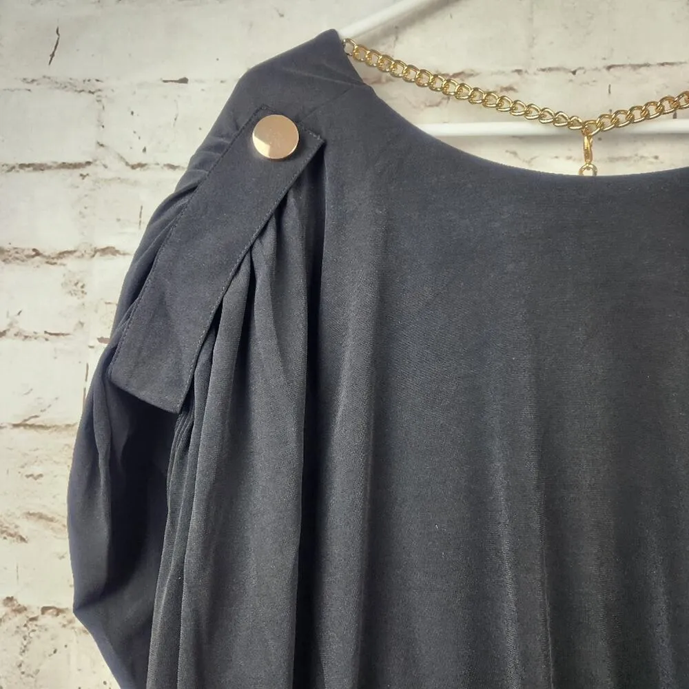 Retrofete Eleanor Bodysuit Black Size Large Padded Shoulders Gold Chain NWT - Image 4