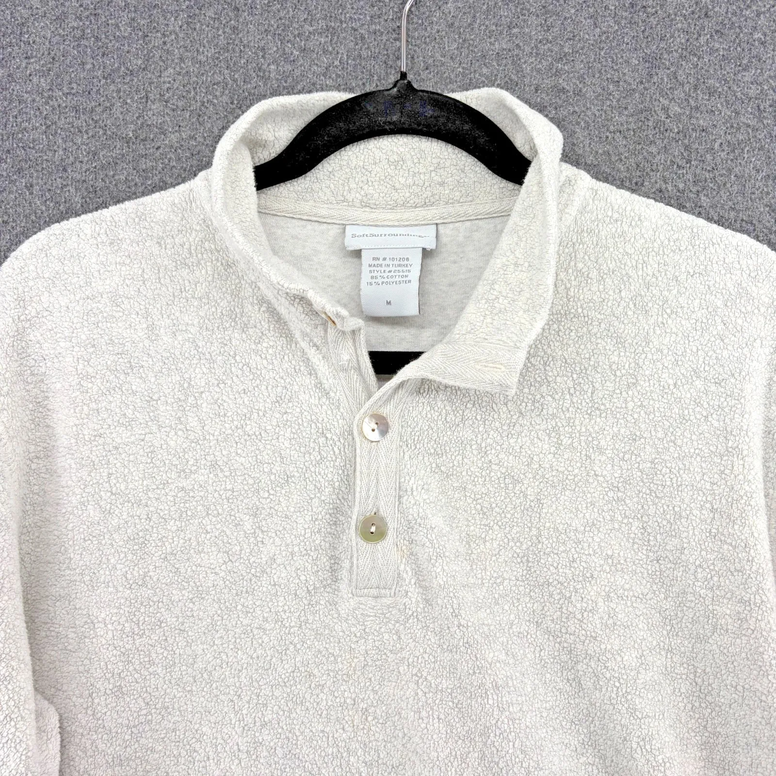 Soft Surroundings Cuddle Fleece Henley Sweater Cozy Pullover Light Gray Medium - Image 2