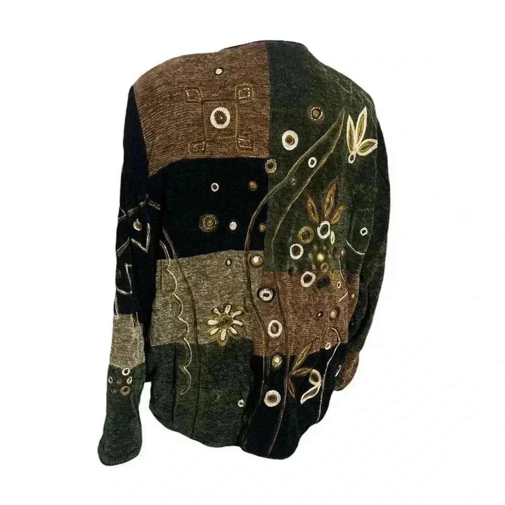 Indigo Moon Embroidered Jacket Funky Art To Wear Unique Quirky Bold Artisanal Brown - Image 2
