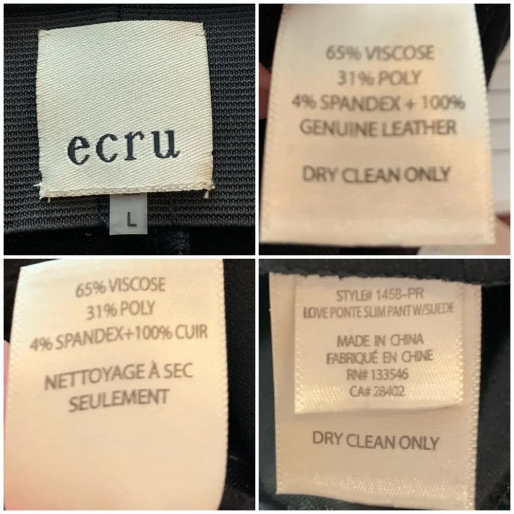 Ecru Black Faux Suede Leather Ponte Slim Leg Ankle Pants Women's Size Large - Image 9