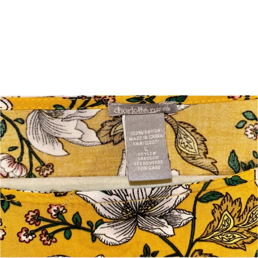 Charlotte Russe Gold Yellow Floral Top Long Sleeve Women’s Large Shirt!! - Image 2