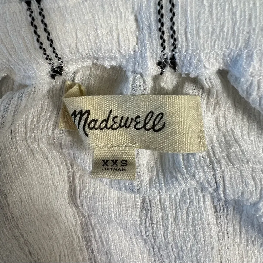 Madewell XXS Stripe White Blouse Short sleeve V-Neck Boho Light Academia Top - Image 4