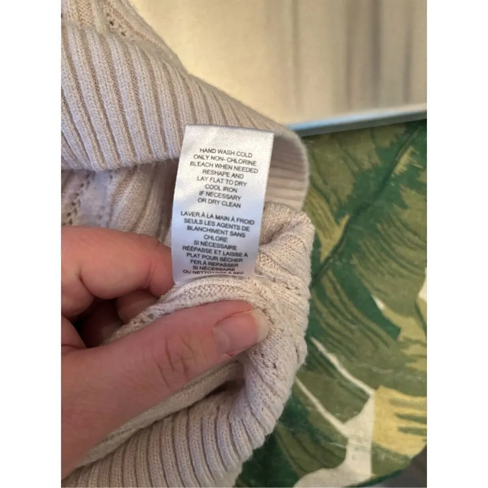 Elie Tahari Women’s Short Sleeve V Neck Beige Grey Sweater Size Large - Image 6