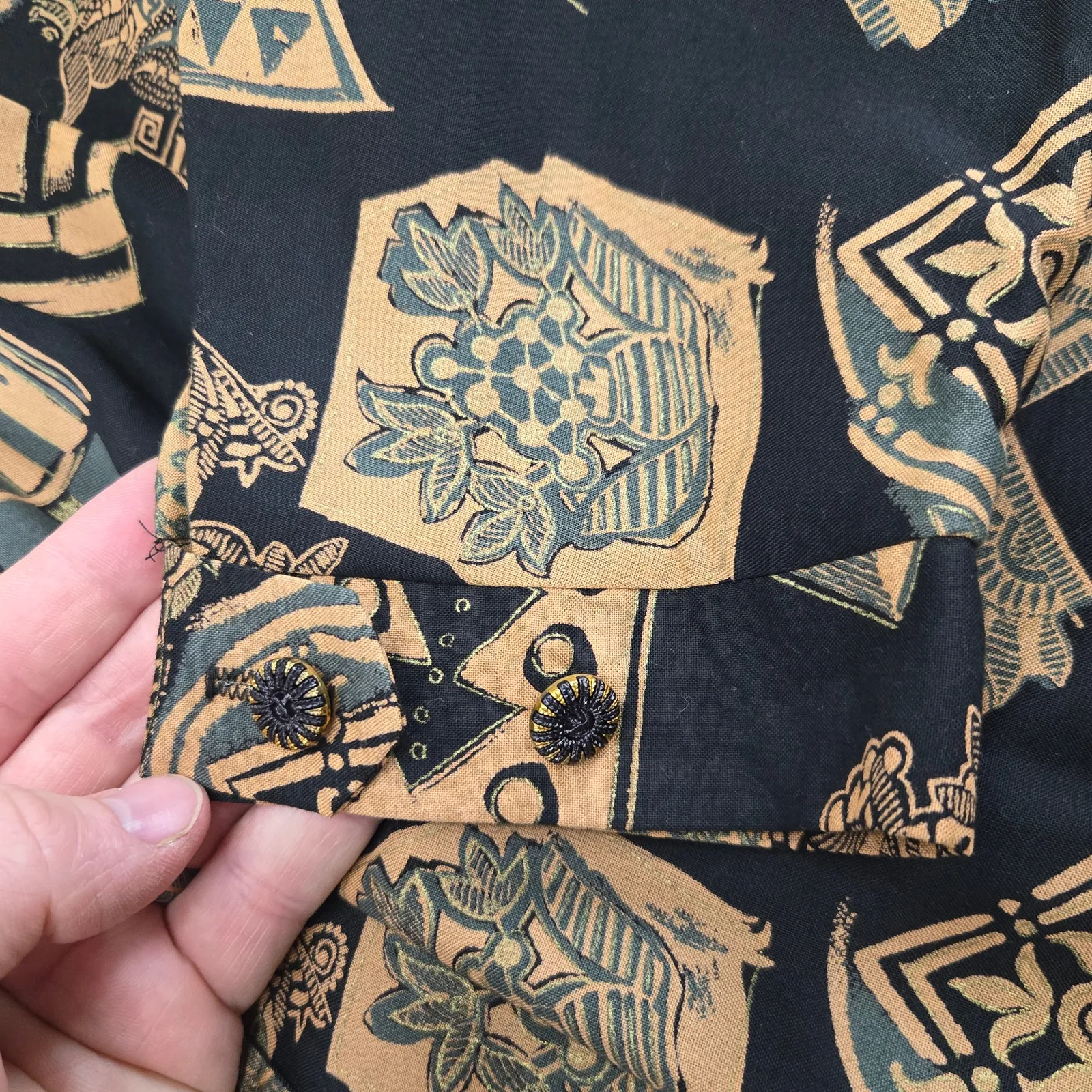 Vintage 1980s John Roberts Black Tan Oversized Abstract Print Dress Size Large - Image 8