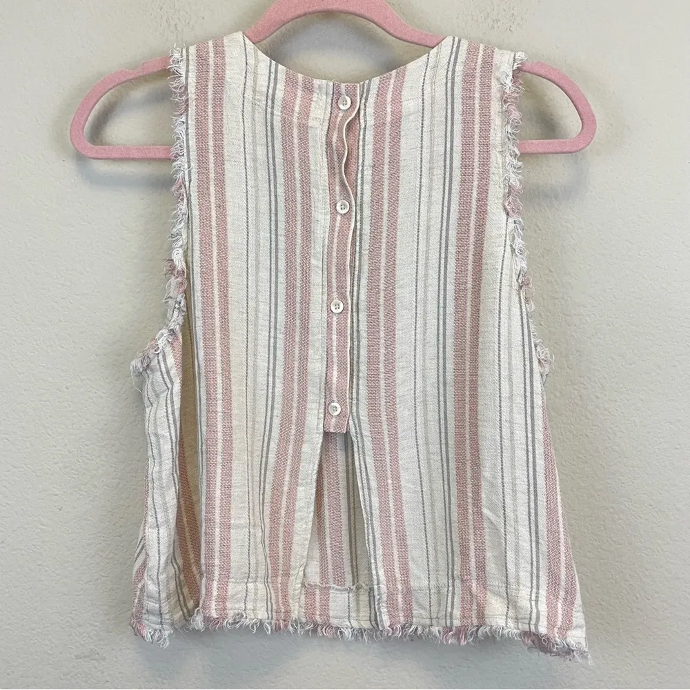 Cloth & Stone Back Button Up Linen Blend Striped Tank Size M - Image 3