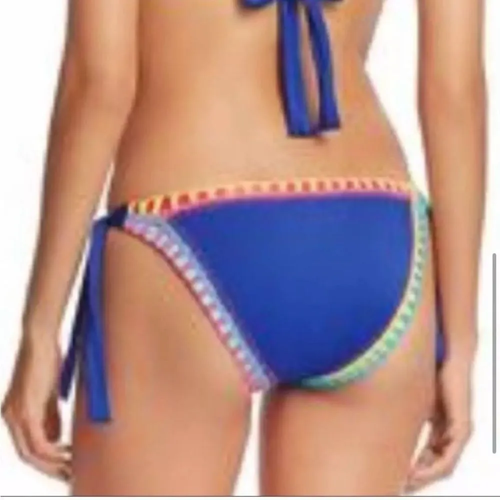 PILYQ Platinum Crochet Rainbow Side Tie Bikini Bottoms Blue- Size Medium - Image 3