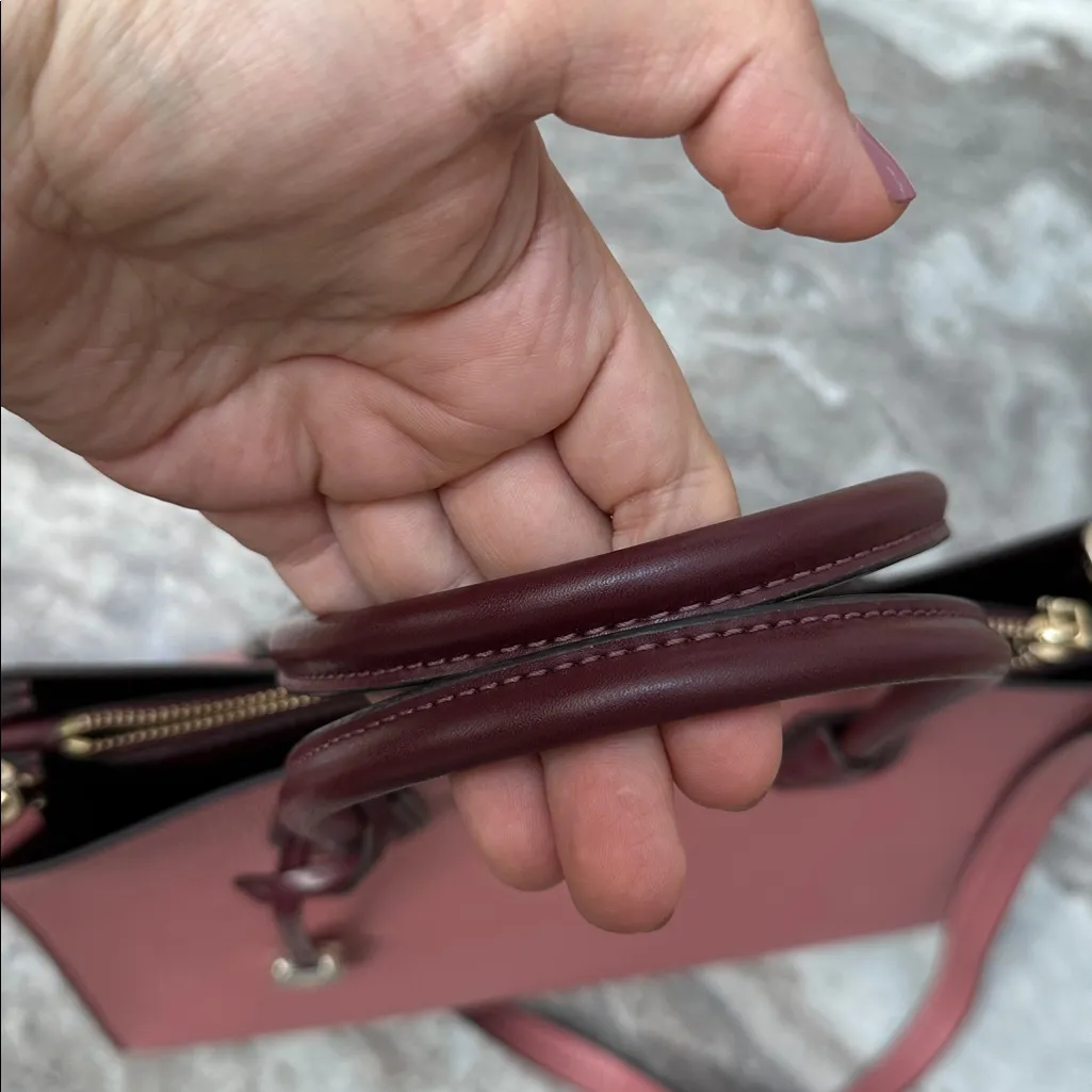 Michael Kors Mercer Large Acrdion Convertible Leather Tote 2 Tone Rose Pink Burg - Image 8