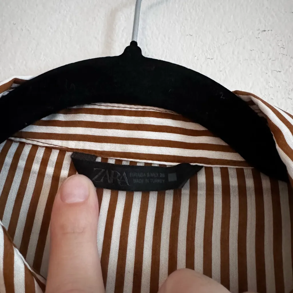 Zara Striped Embroidered Beaded Shirt S Brown / Ecru - Image 4