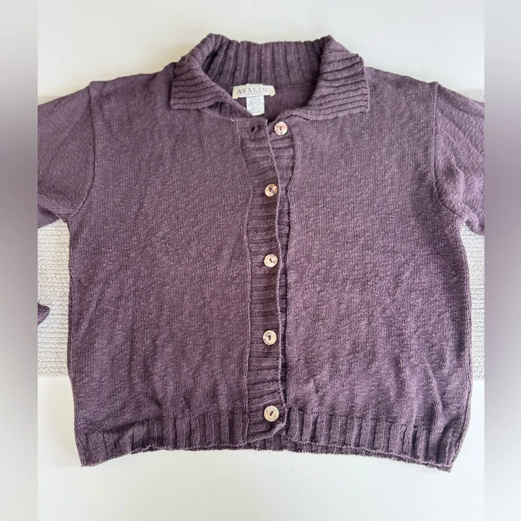 Vintage Avalin Dark Purple Cotton Made in USA Cardigan Sweater One Size Fits M Size M - Image 10