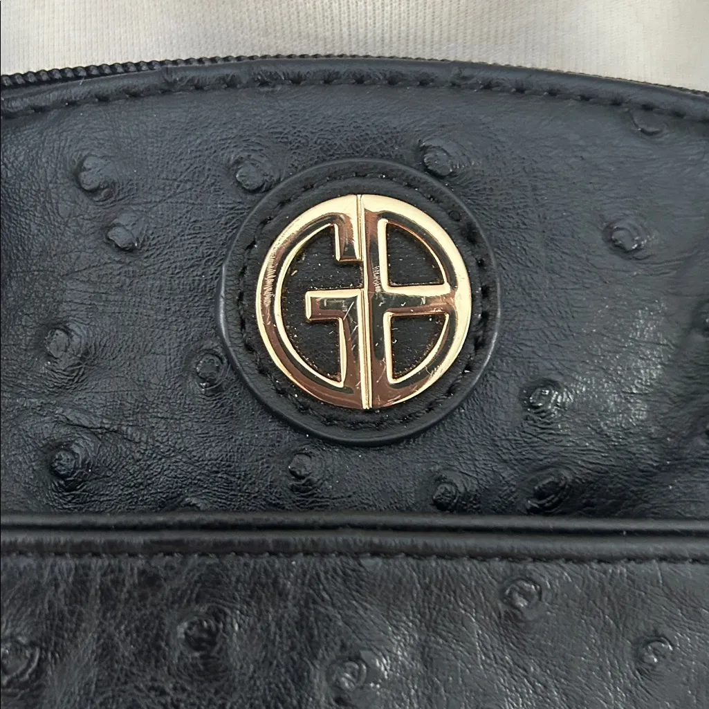 Gianni Bernini Black Faux Leather Ostrich Embossed Purse - Image 3