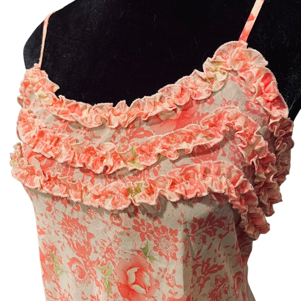 Kim Rogers Vintage Y2K Pink Cottagecore Boho Floral Ruffle Lingerie Slip Dress - Image 2