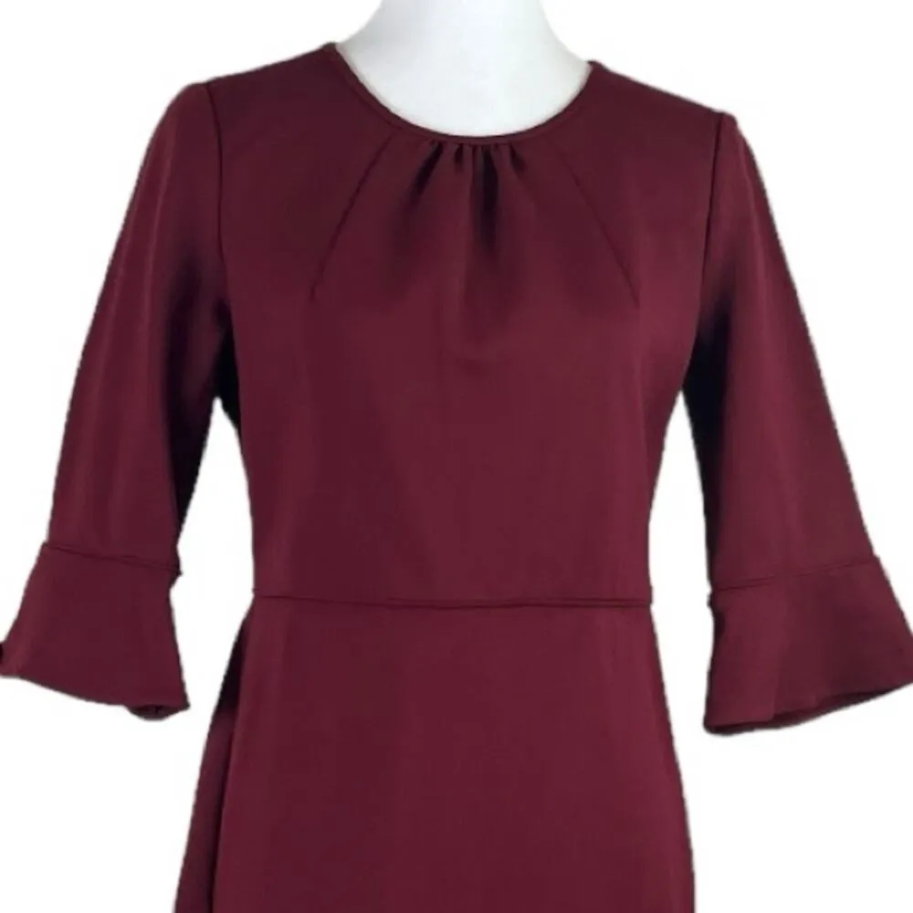 J.Crew Sheath Dress Ponte Knit Bell Sleeves Crew Neck Burgundy Women’s Size 8 - Image 5