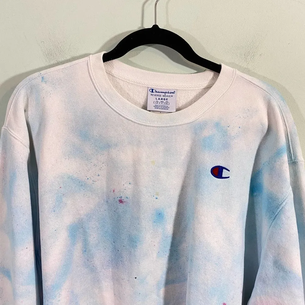 Champion Splash Paint Cropped Fleece Lined Reverse Weave Sweatshirt Size L - Image 2