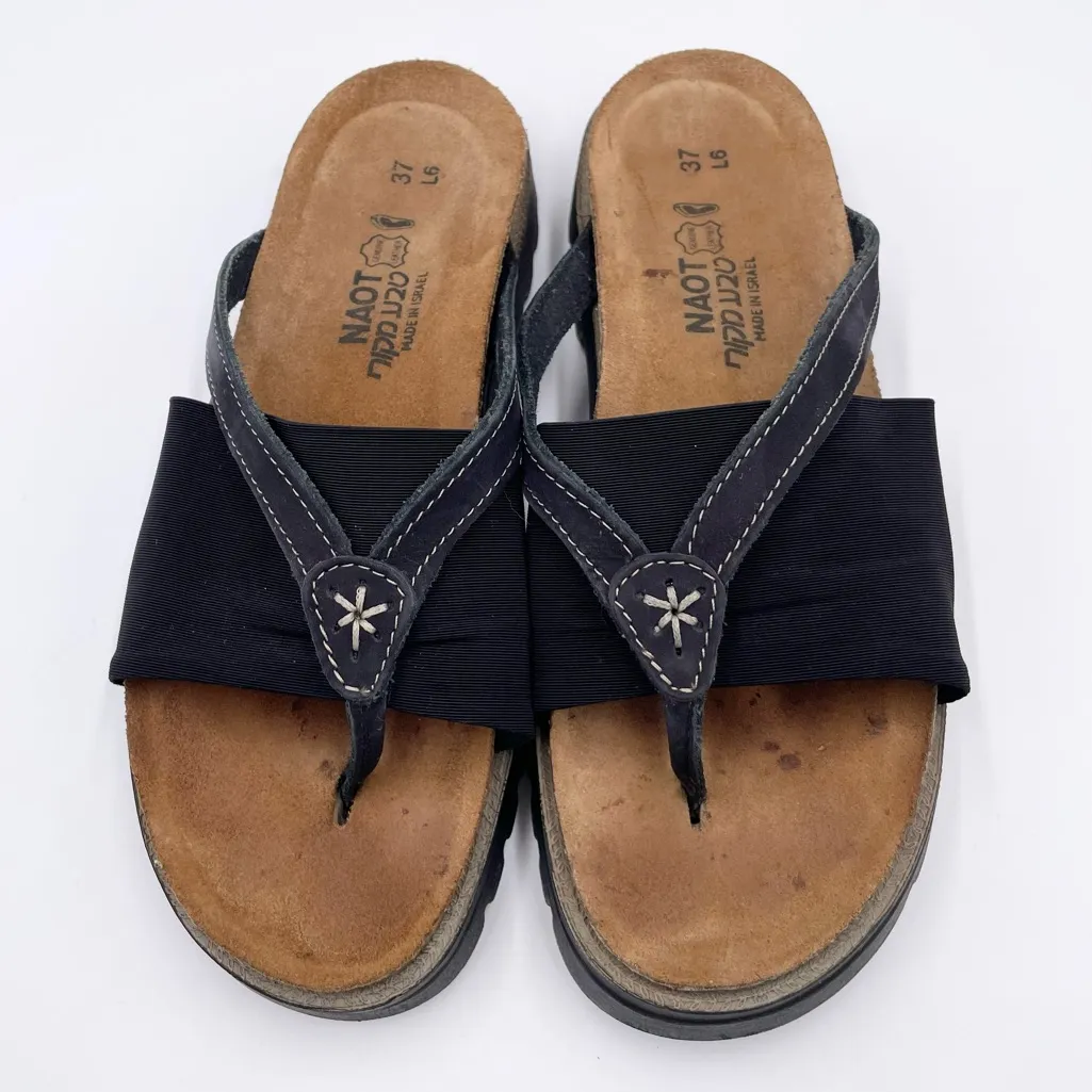 NAOT Orion Sandals Black Leather Thong Women's Size 37/6 Chunky Sole Y2K Comfort - Image 5