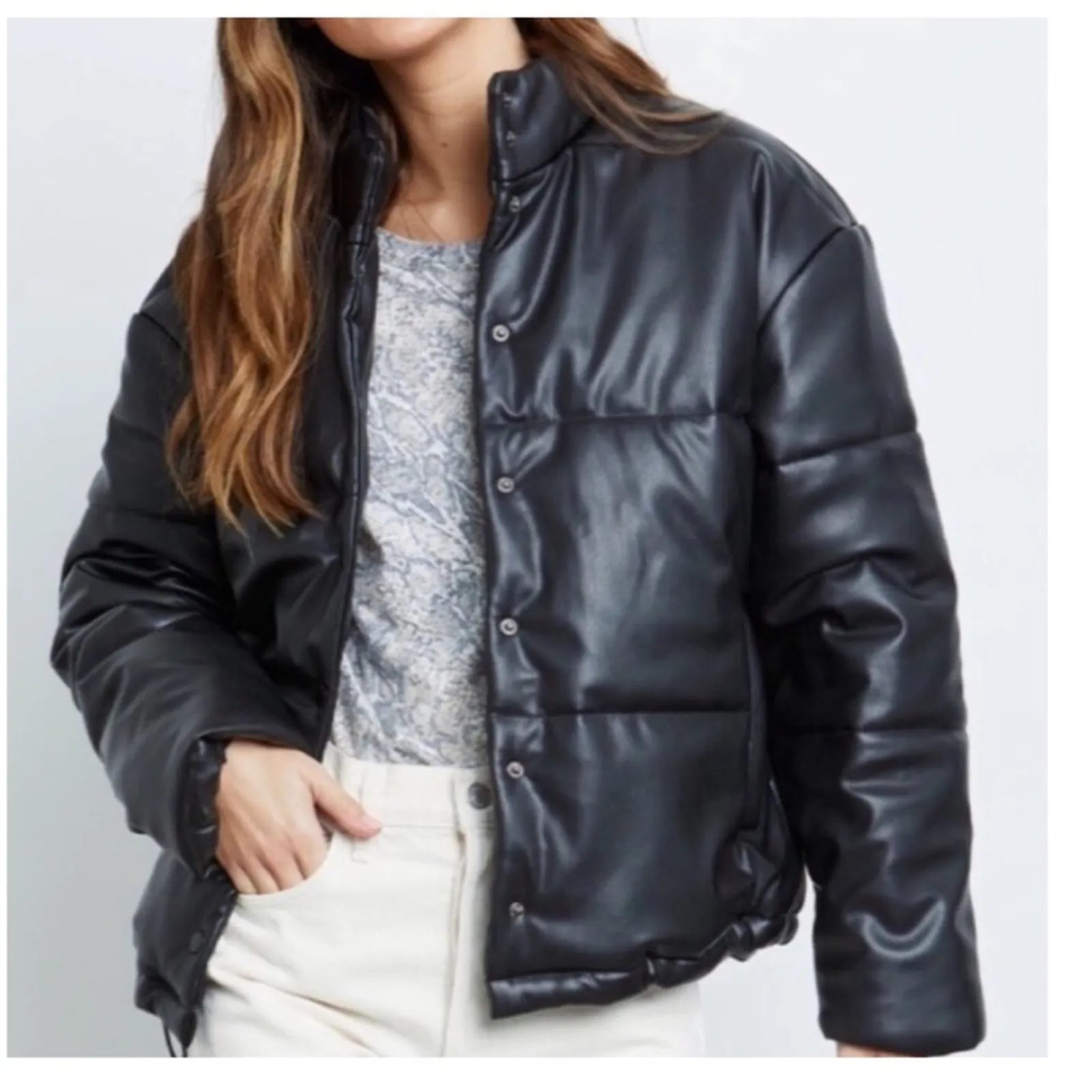 NWT Rails Otto Faux Leather‎ Puffer Jacket L Black - Image 4