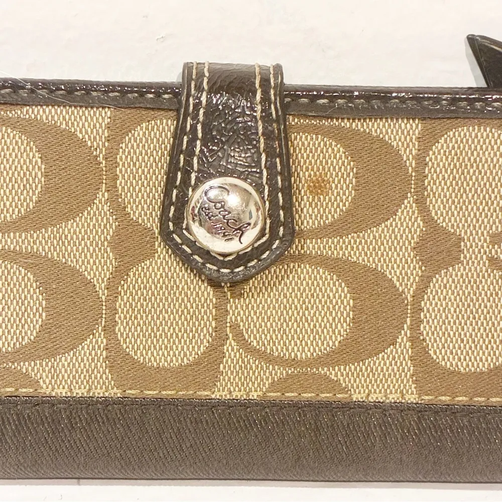 Coach Brown Signature Bifold Snap Wallet Y2K VTG Leather ID window 10 Card Slots - Image 2