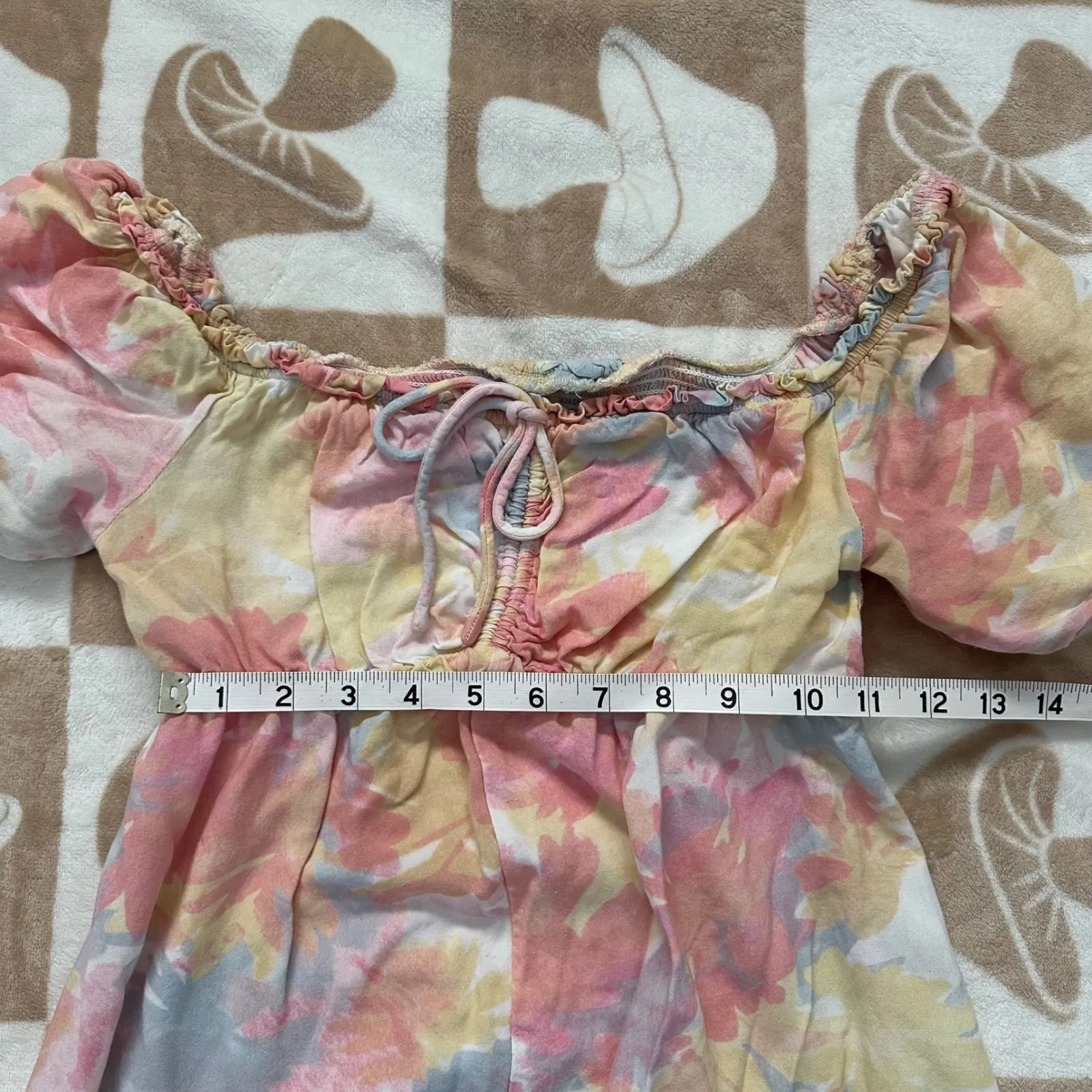 O'Neill Smocked Midi Dress Floral Print Puff‎ Sleeve Tie Front XS - Image 8