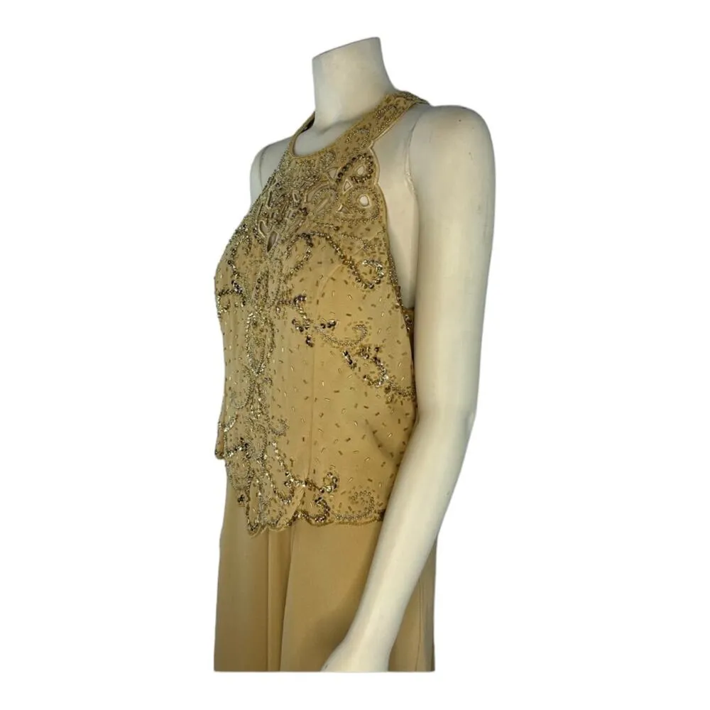 Miss New York high neck cut out Sequenced & beaded dress and scarf size 16 Gold - Image 6