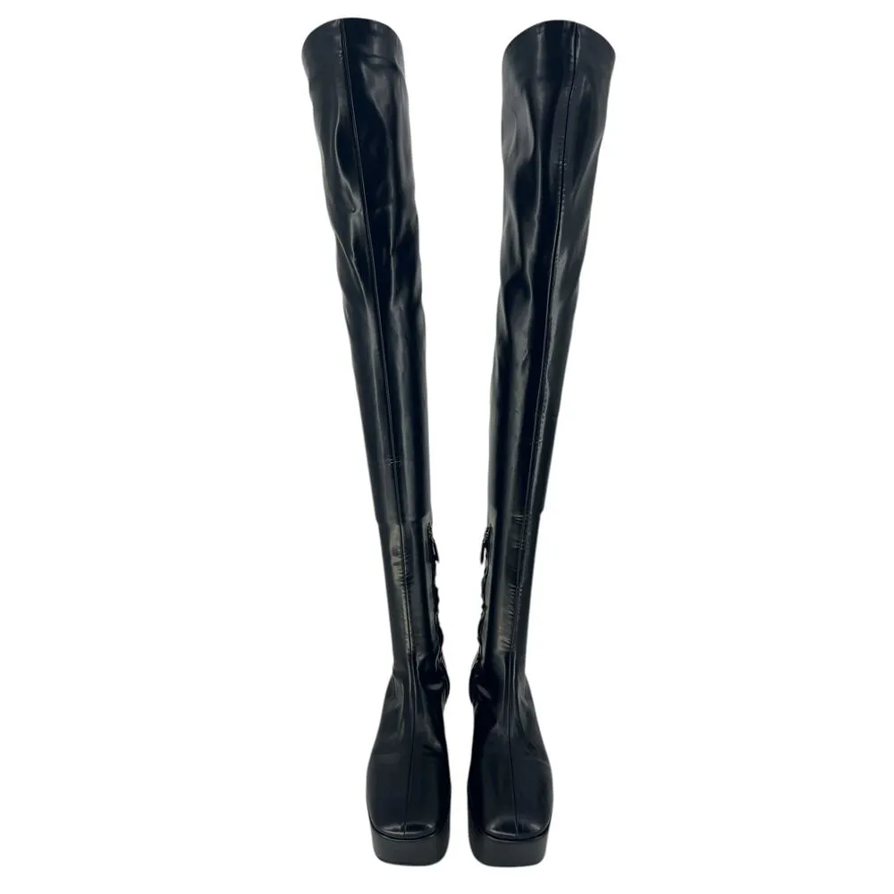 Prada Black Stretch Napa Over-the Knee Platform Boots - Image 6