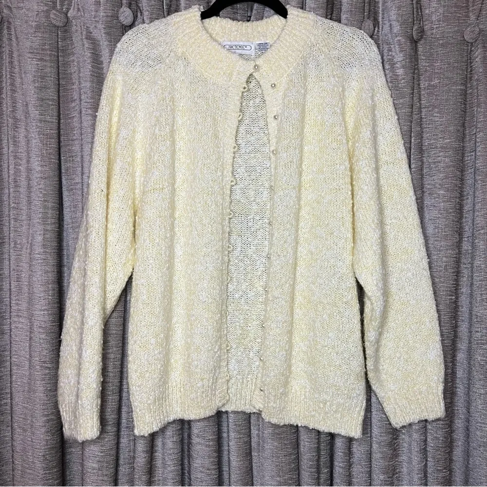 Vintage Pretense Yellow Boucle Pearl Button Cardigan Sweater Size 18W - Image 2
