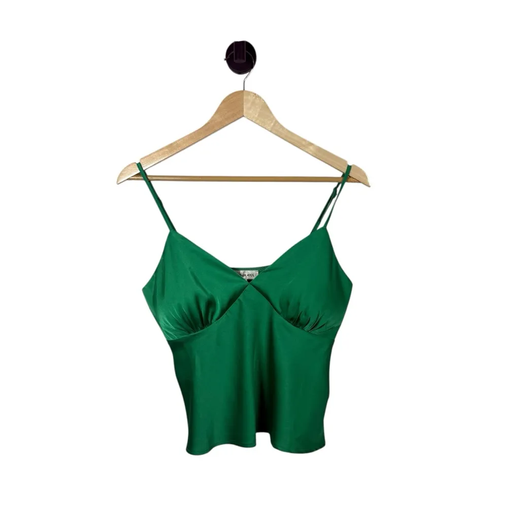 Y2K French Kiss Women’s Satin Babydoll Cami Blouse in Green Size L - Image 2