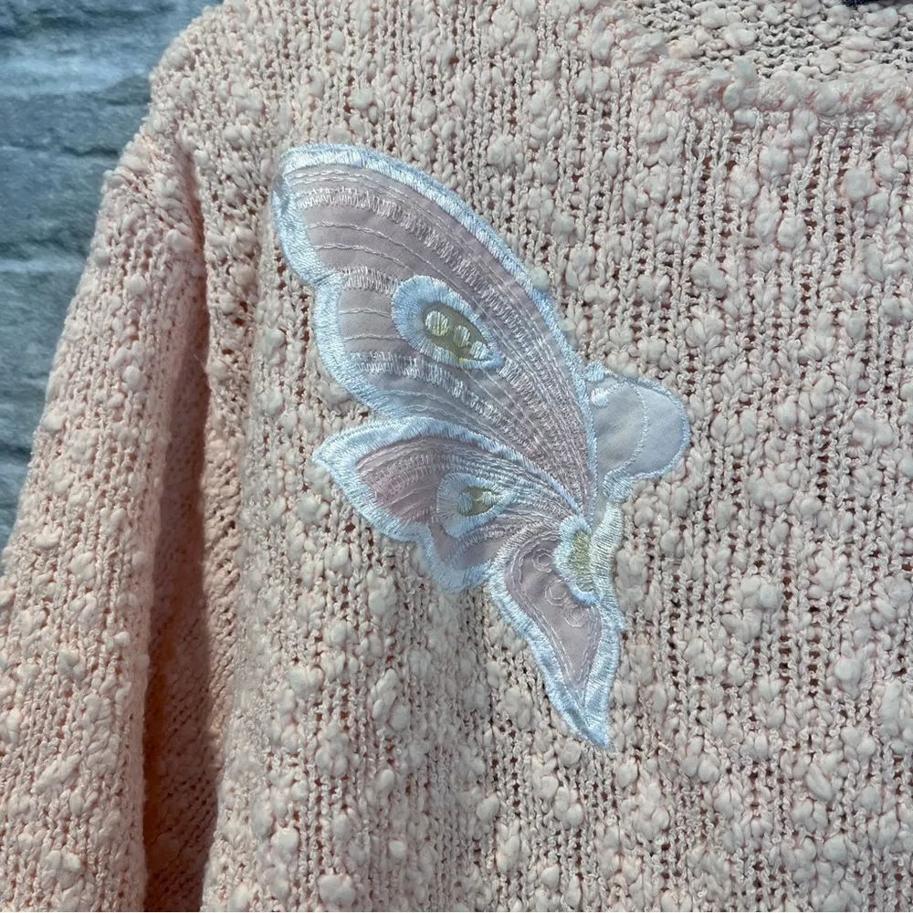 Vintage Women’s Large Yarn Works Pastel Pink Floral Detail Knit Light Weight Top - Image 8