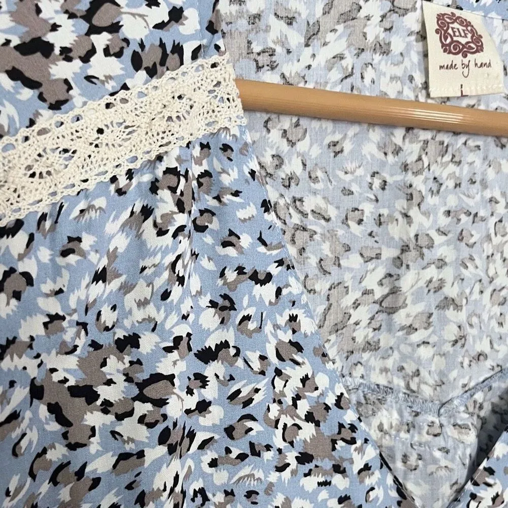 Bali ELF Lola Midi Dress Button Down Dress Handmade Blue Size L - Image 5