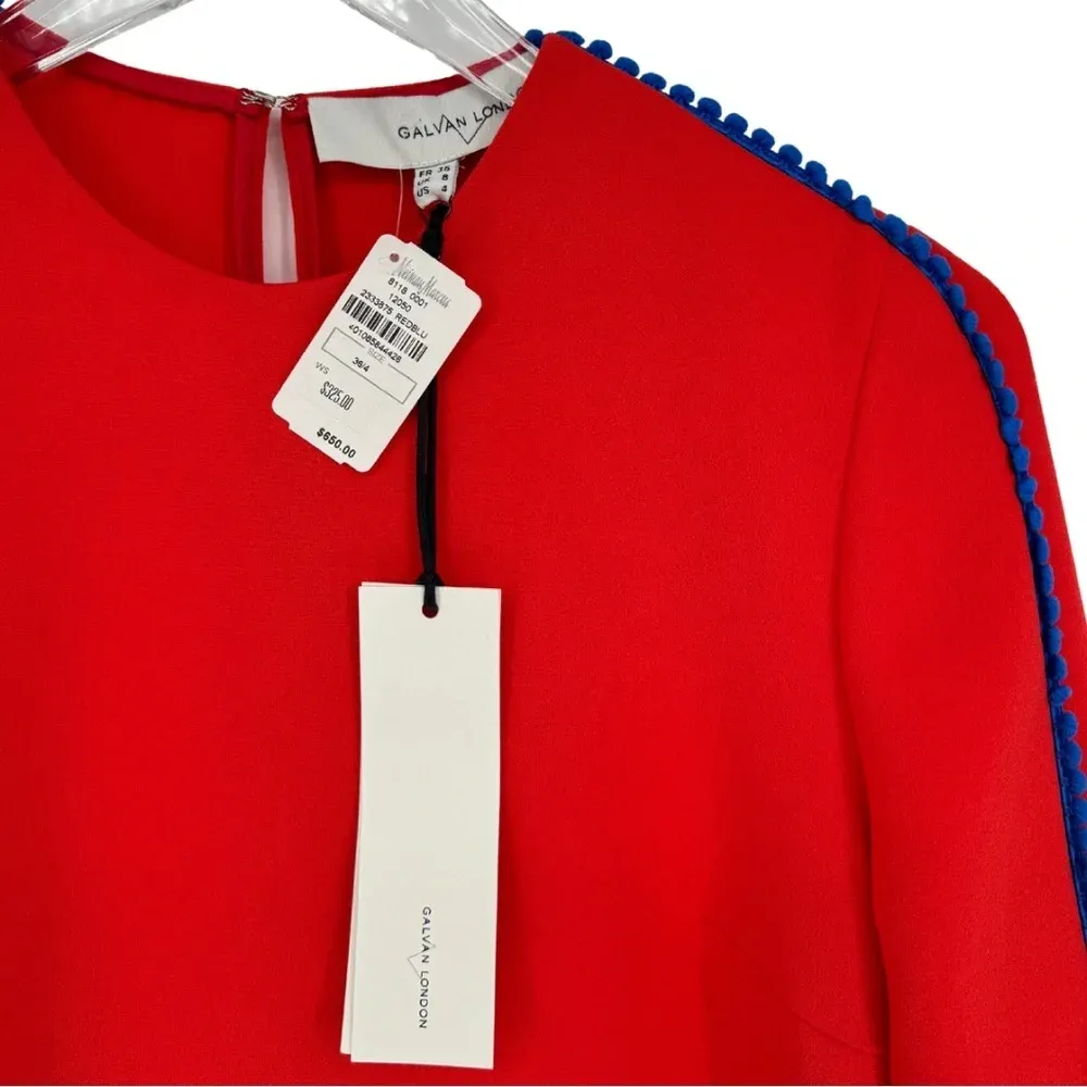 Galvan‎ London NWT Misti Long Sleeve Crepe Pom Pom Blouse 4 Red Cobalt - Image 4