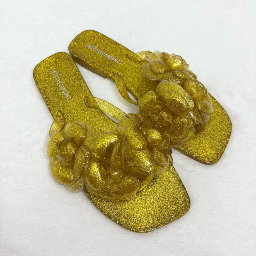 Jeffrey Campbell Jelly Flip Flop Sandal Women’s 7 Floralee Gold Metallic New - Image 2