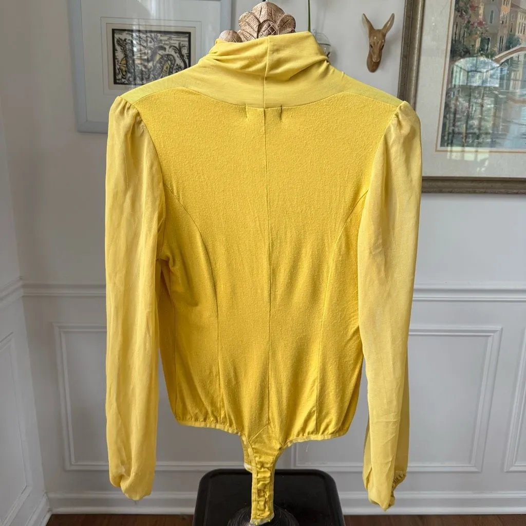 Garcia Marigold Yellow Mixed Material Plunging Shawl Neck Bodysuit M - Image 6