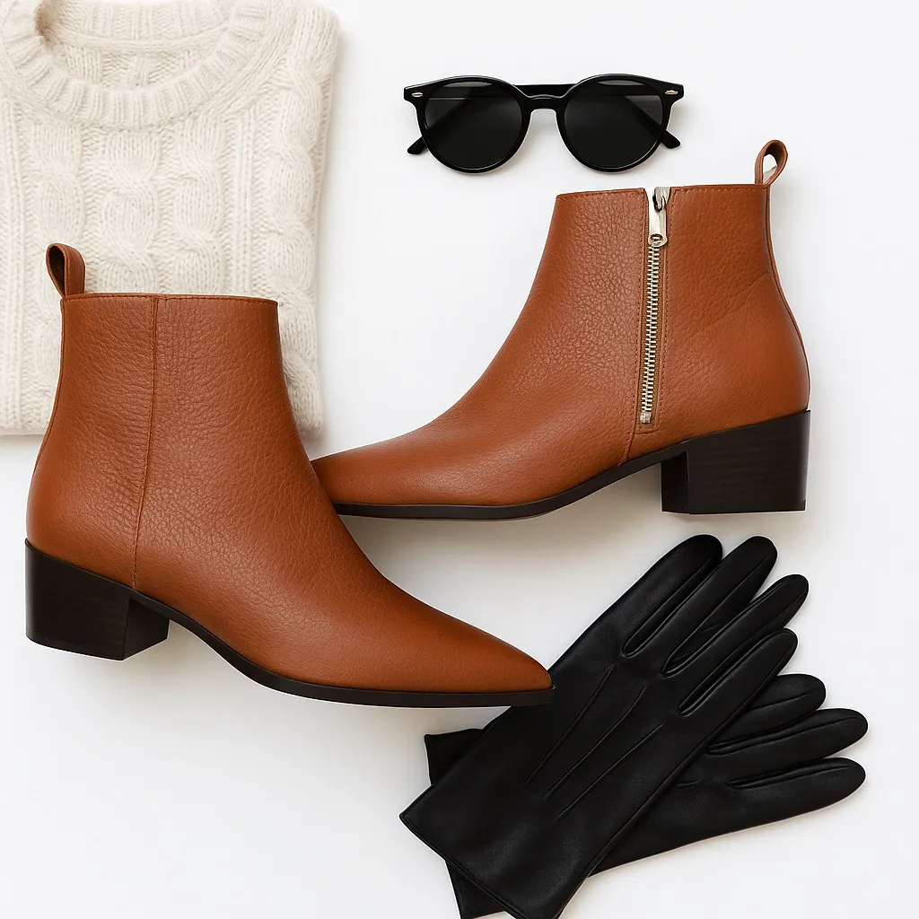 Everlane The Western Boot Cognac Brown Pebbled Leather Pointed Zip Size 7 NWOT - Image 2