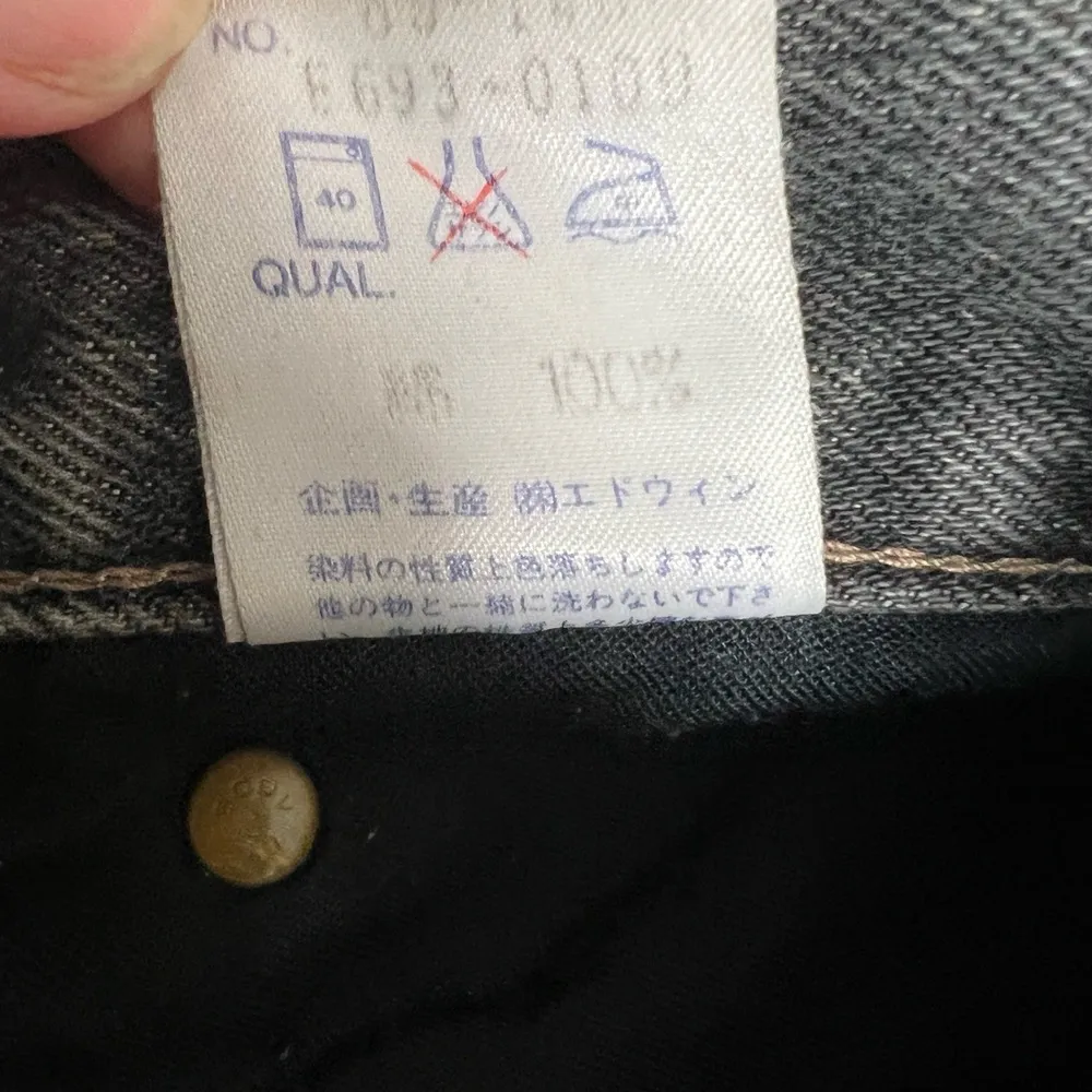 Edwin Something Ones Japan Black High Rise Tapered Jeans Raw Hem Size 68 / US 27 - Image 7