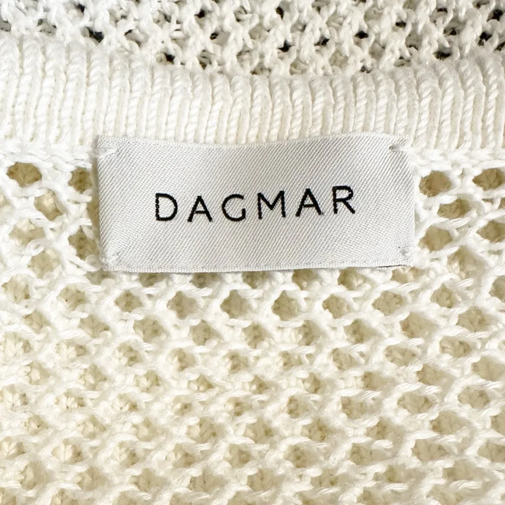 House of Dagmar Linen Crochet Knit Polo Sweater Top in Off - Image 5