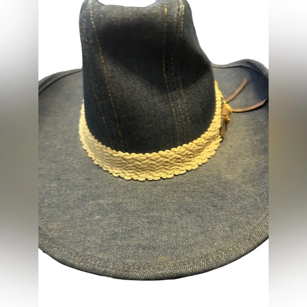 Vintage Denim Cowboy Hat Union Made Brass Horse Braid size small - Image 6