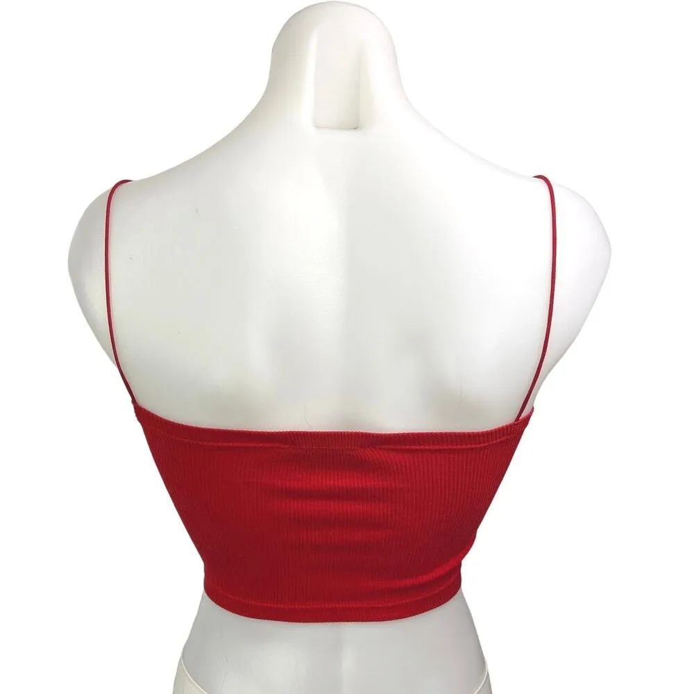 Zara Red Ribbed Knit Stretch Square Neck Thin Strap Camisole Crop Tank Top Sz S - Image 2