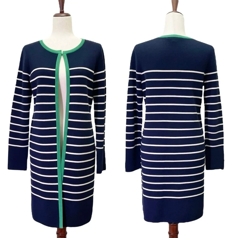 Pendleton Longline Striped Silk Open Front Cardigan Navy & White Women’s Size XS - Image 13