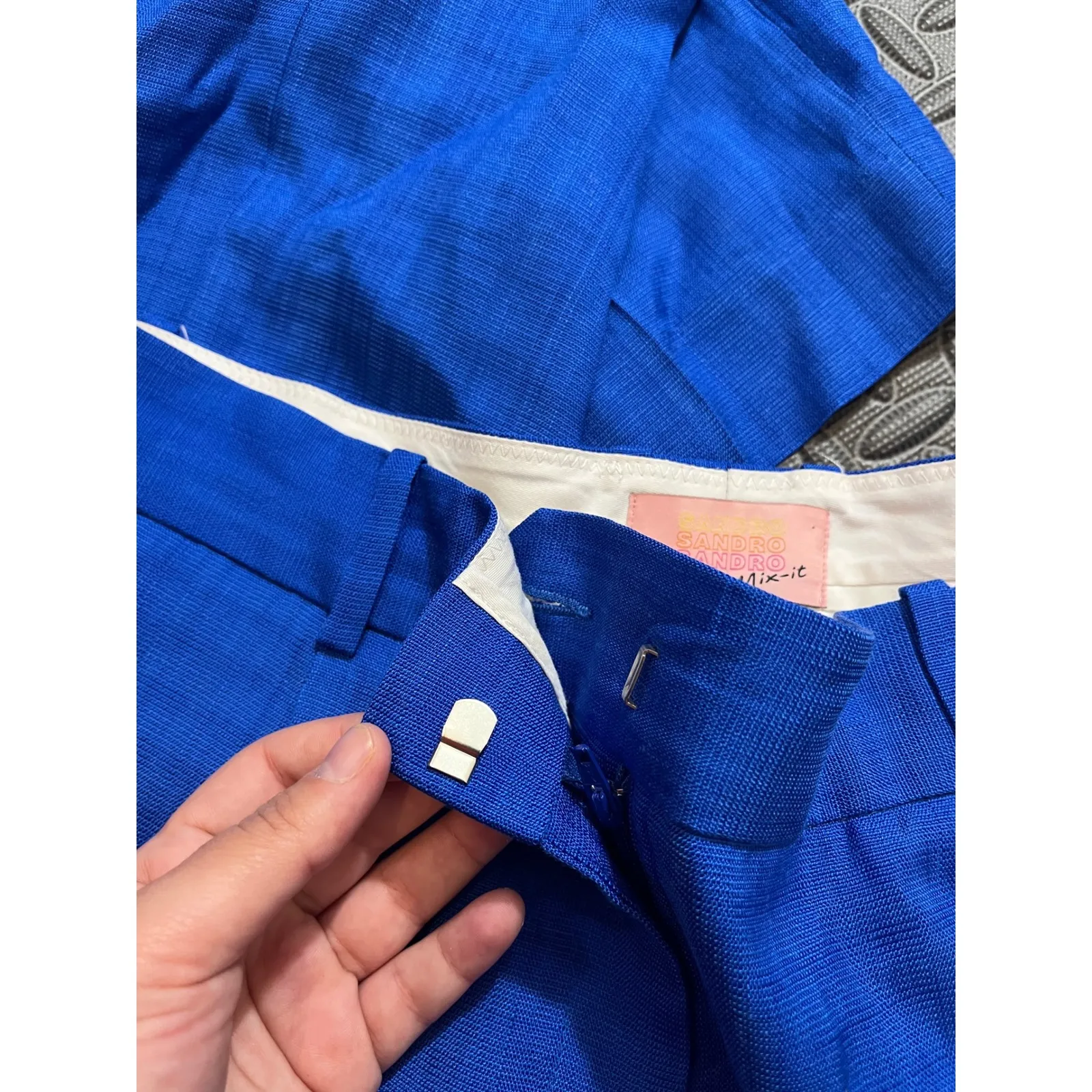 Sandro Straight Leg Trousers Electric Blue Mix It Viscose Womens 42 US Size 10 - Image 8