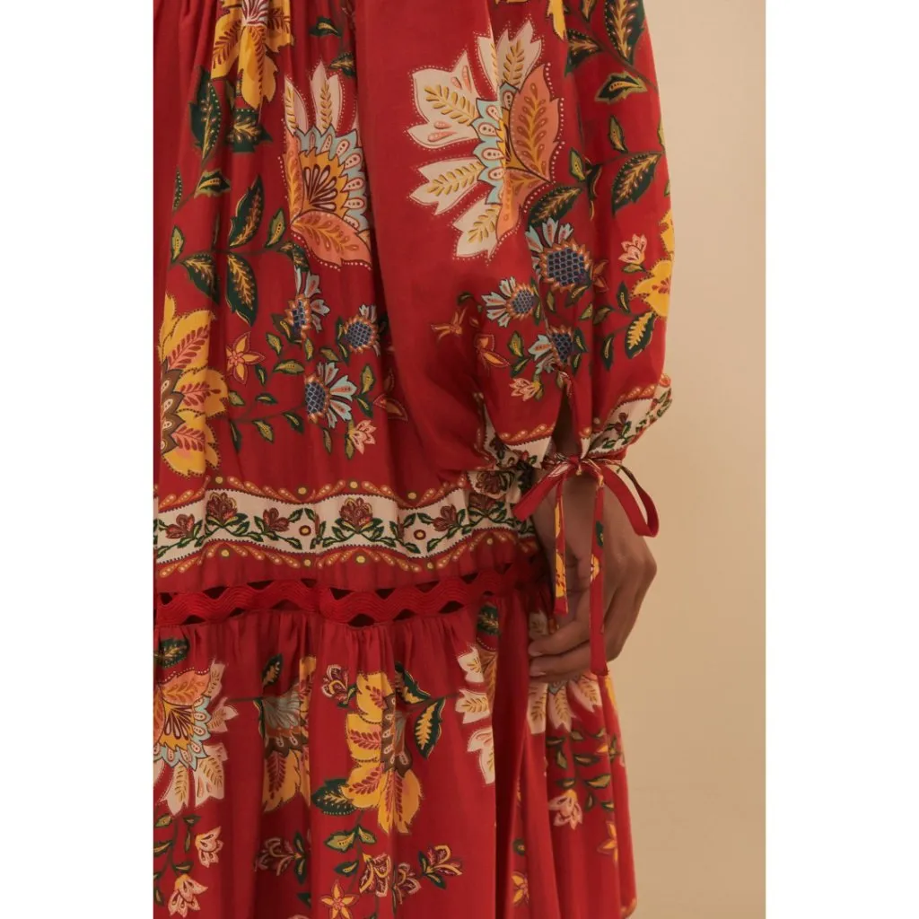 NEW NWT Farm Rio Garden Delight Floral Midi Dress Red Multi Long Sleeve Size XS - Image 13