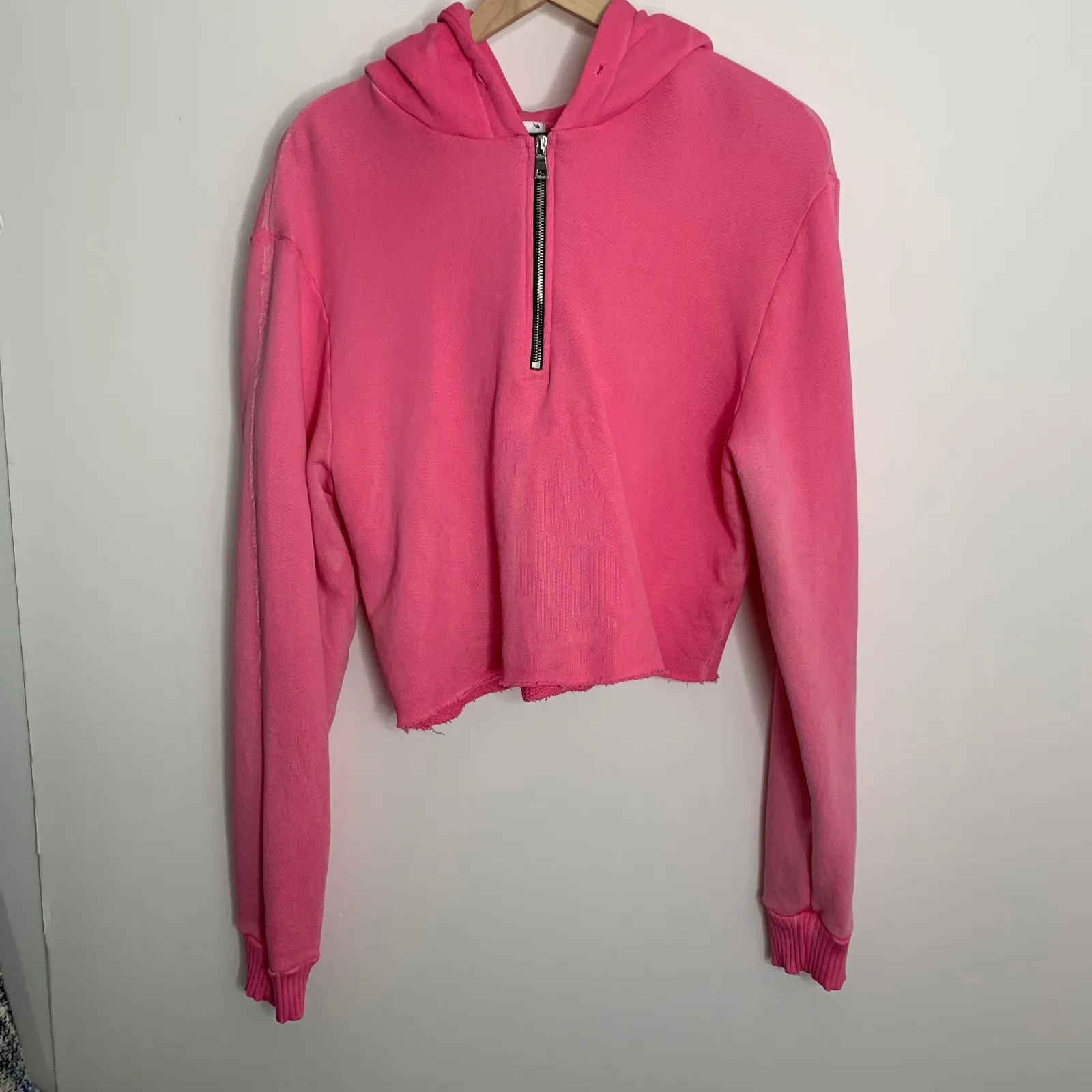 COTTON CITIZEN Brooklyn Crop Zip Hoodie In Hot Pink Mix Womens Medium - Image 12